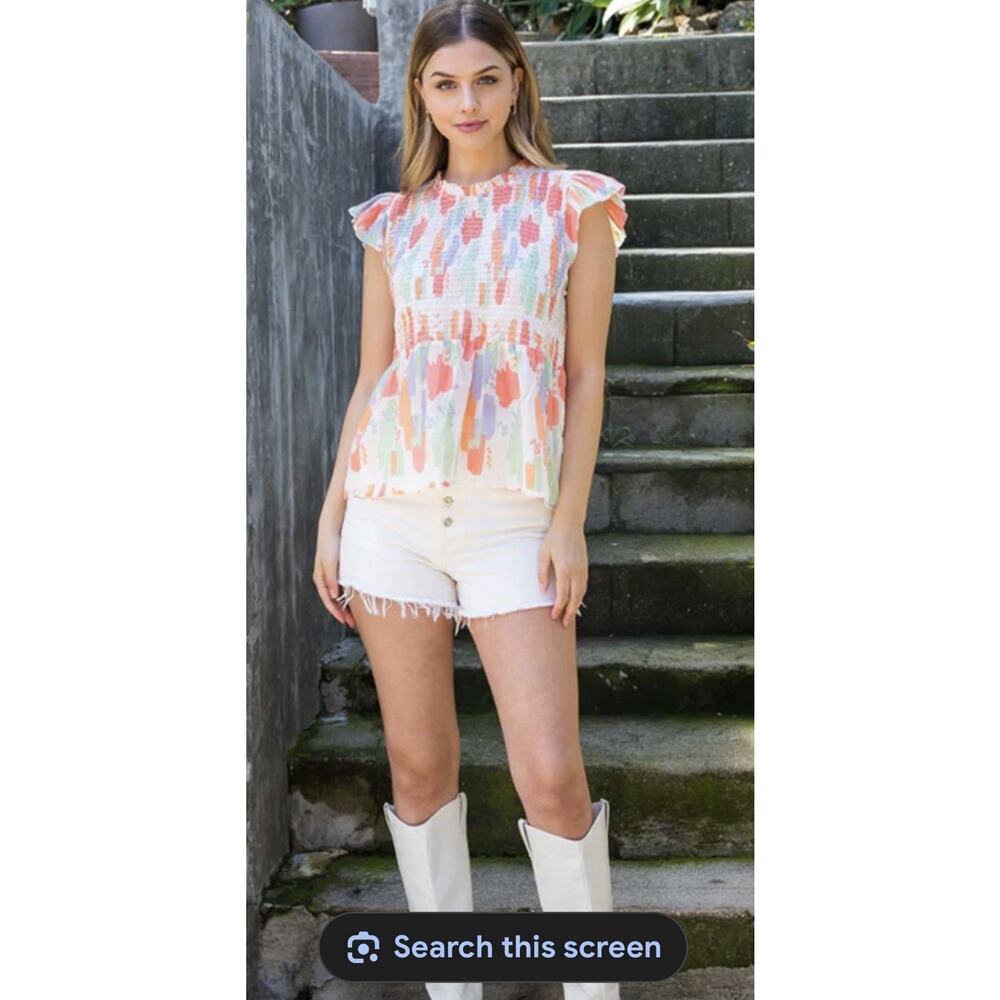 THML Miriam Smocked Sheer Top Size Medium Peplum Flutter Boho Babydoll R… - Picture 2 of 7